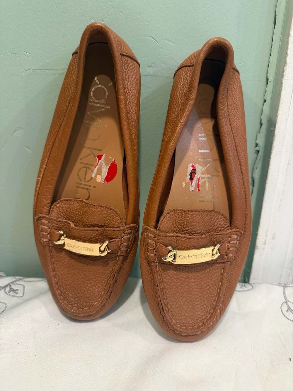 Calvin Klein Lunas Brown Pebble Leather Driver Loafers